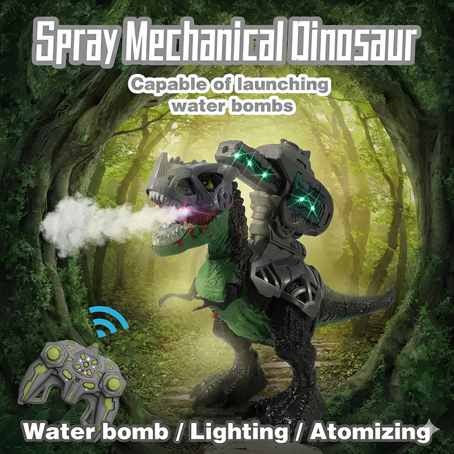 RC Mechanical Dinosaur Toy – Water Spray | Lights | 2.4G Remote