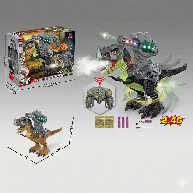 RC Mechanical Dinosaur Toy – Water Spray | Lights | 2.4G Remote