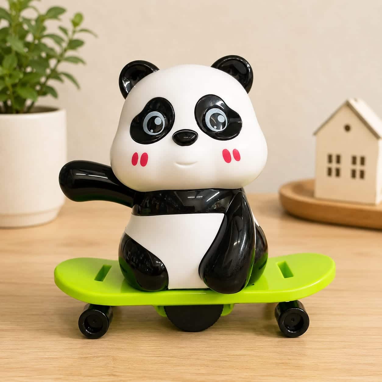 Cute Wind-Up Skateboard Panda Toy – Friction Powered Moving Cartoon Panda Figurine for Kids