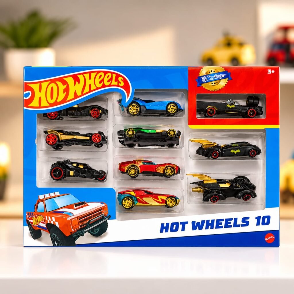 Hot Wheels 10-Car Pack Featuring Batmobile and Character Die-Cast Vehicles