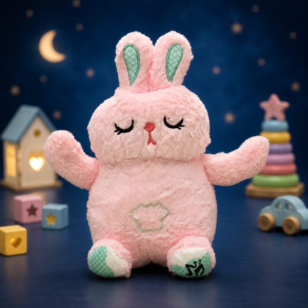 Plush Breathing Pink Rabbit Toy with Soothing Rhythmic Motion