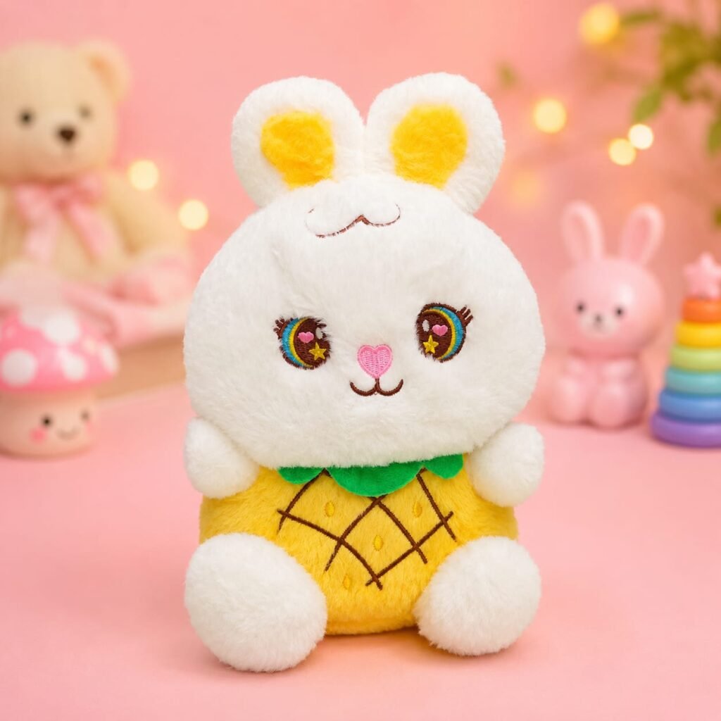 Plush Breathing Rabbit Toy in Pineapple Outfit with Soothing Rhythmic Motion