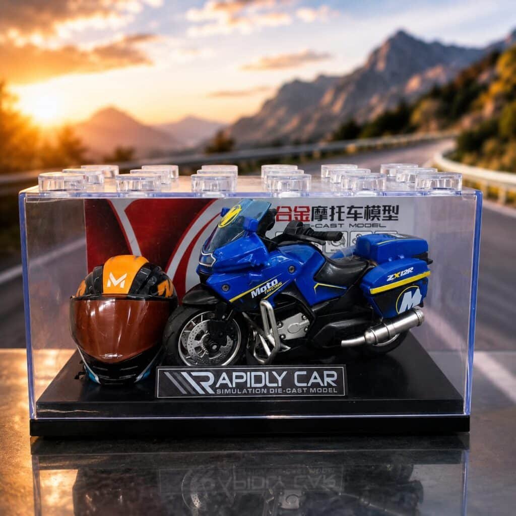 ZX12R Blue Alloy Die-Cast Motorcycle Model with Display Case & Helmet