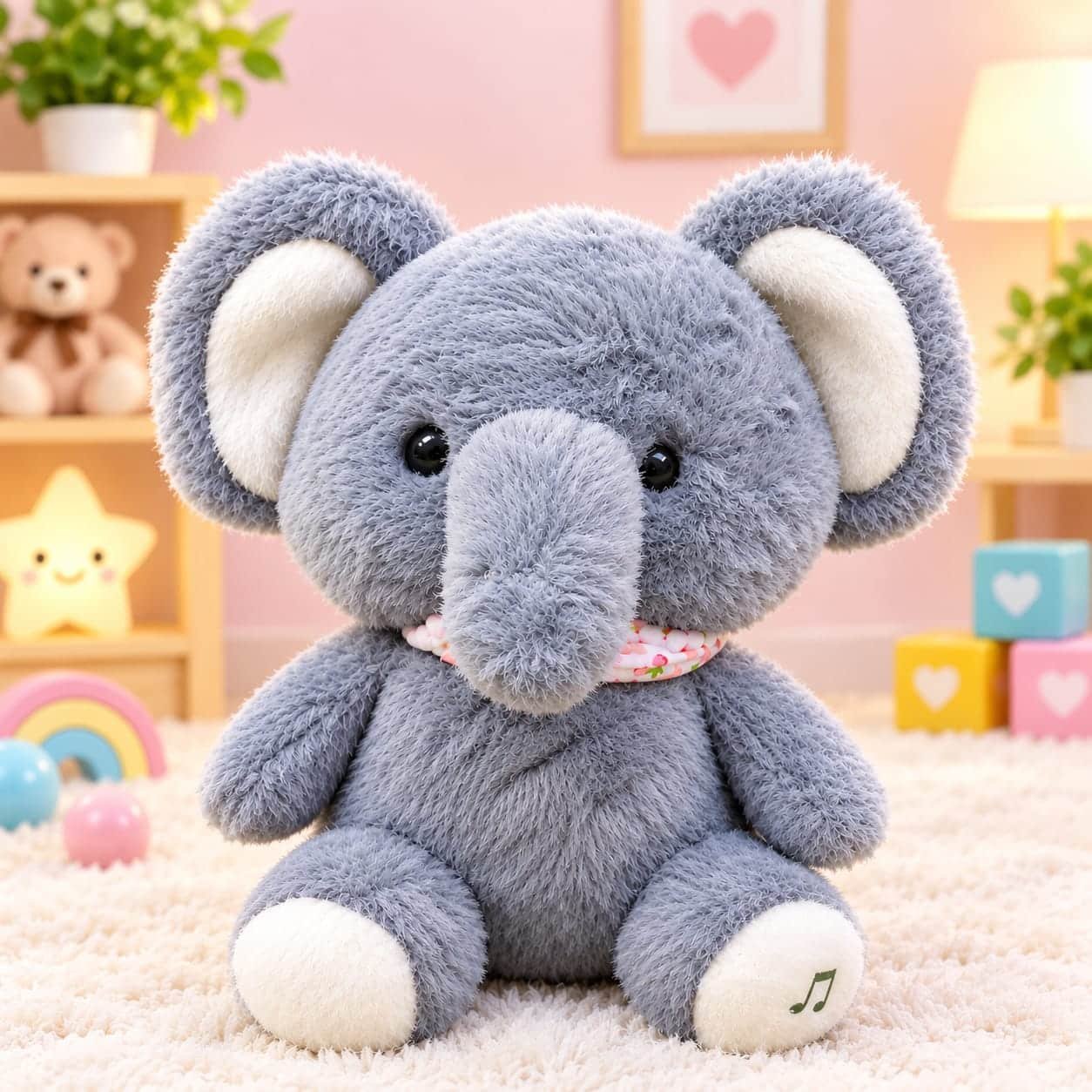 Fluffy Musical & Talking Gray Elephant Stuffed Toy